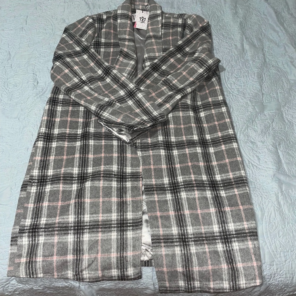 Long plaid blazer shacket